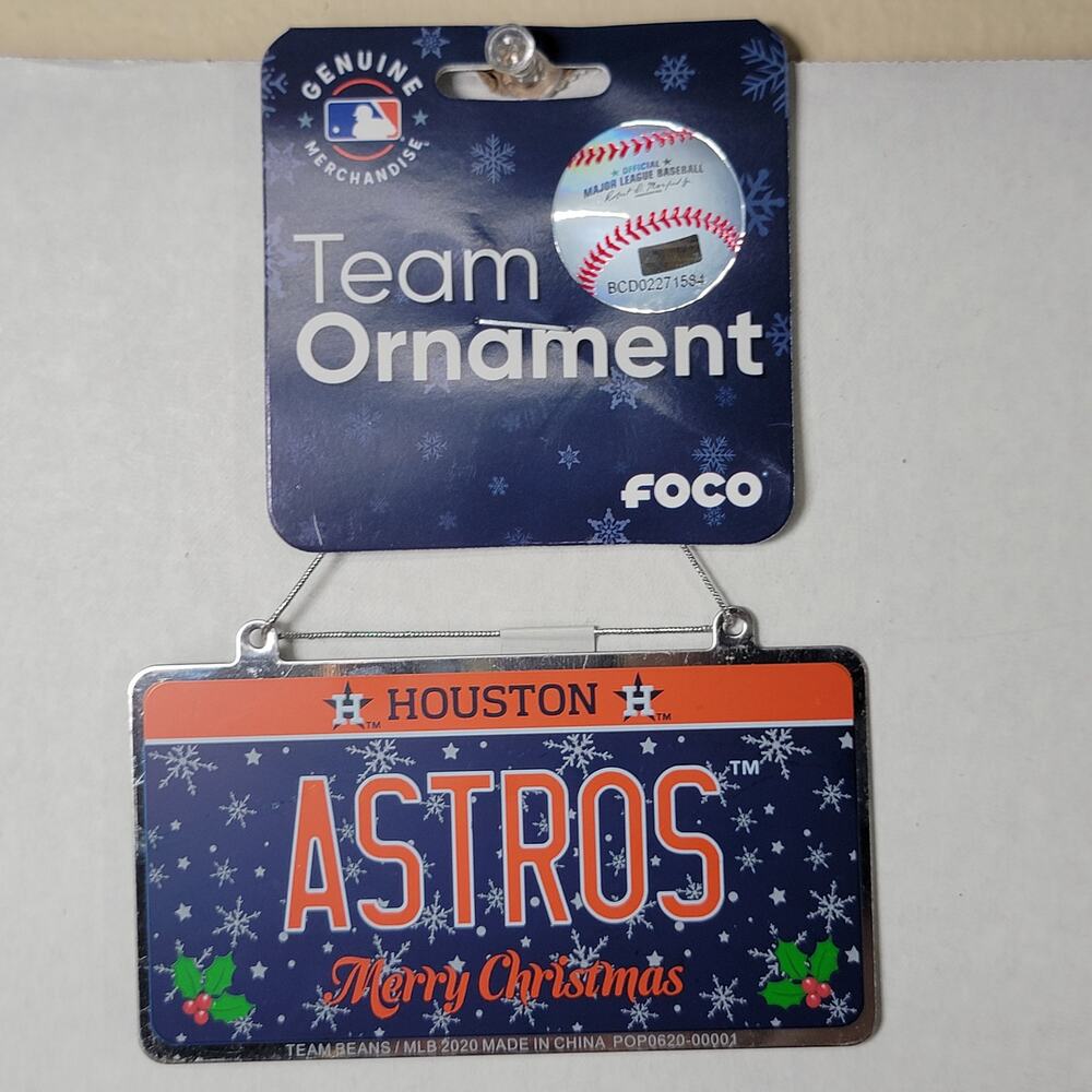 MLB Houston Astros Christmas Ornament Metal License Plate - NWT